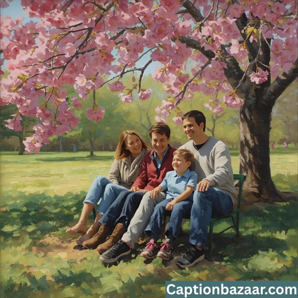 Captions for Families Under Blossoms